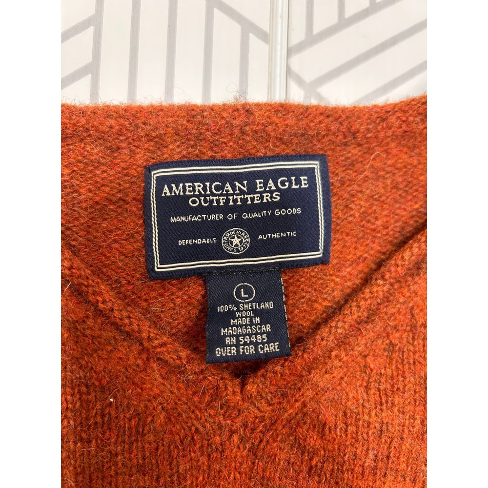 Vintage American Eagle Mens size‎ L 100% Shetland Wool weater Rust Orange g - Picture 8 of 12